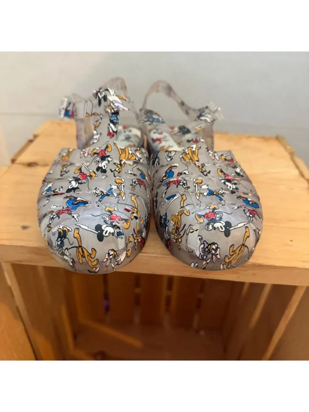 Disney x Mini Melissa Size 2 Gray Mickey & Friends Roman Fisherman Jelly Sandals